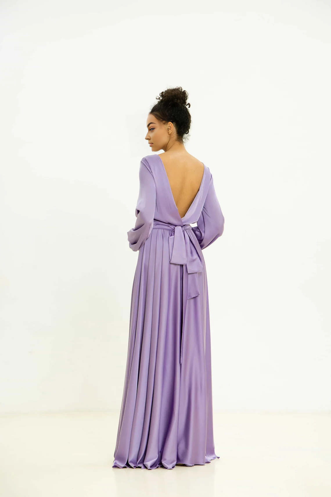 Jimiss - Vestido de fiesta de satén con cuello barco y manga larga hasta el suelo 