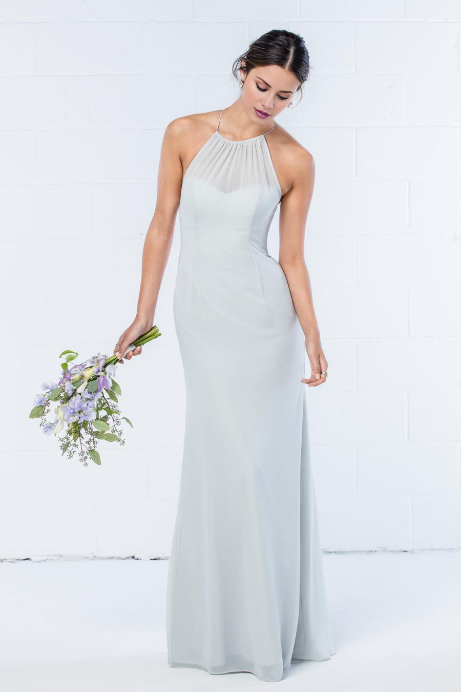 Vestido de noche Jimiss con escote halter, hombros descubiertos, sin mangas, espalda descubierta y largo hasta el suelo