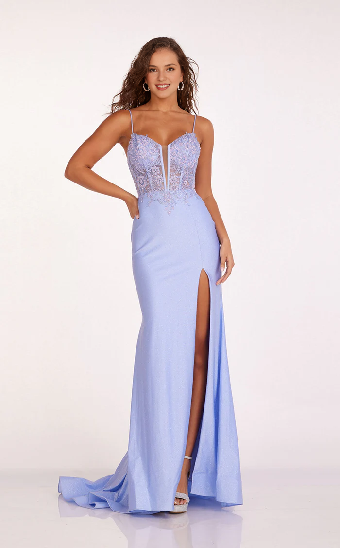 Mermaid slim shoulder strap with side slit and floor length Prom dress