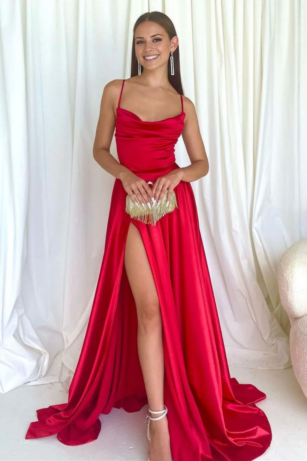 Vestido de fiesta largo morado y rojo con escote corazón y sirena de Jimiss Fashion