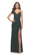 Forest Green Chiffon Sheath/column Floor-Length Bridesmaid Dress with V-Neck and High Slit