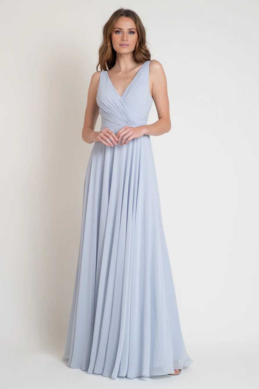 Vestido de fiesta Jimiss con escote en V, hombros descubiertos, sin mangas, plisado, sin espalda y largo hasta el suelo