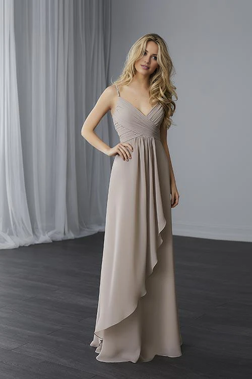 Vestido de fiesta Jimiss con escote en V, hombros descubiertos, sin mangas, tirantes finos, espalda descubierta y largo hasta el suelo