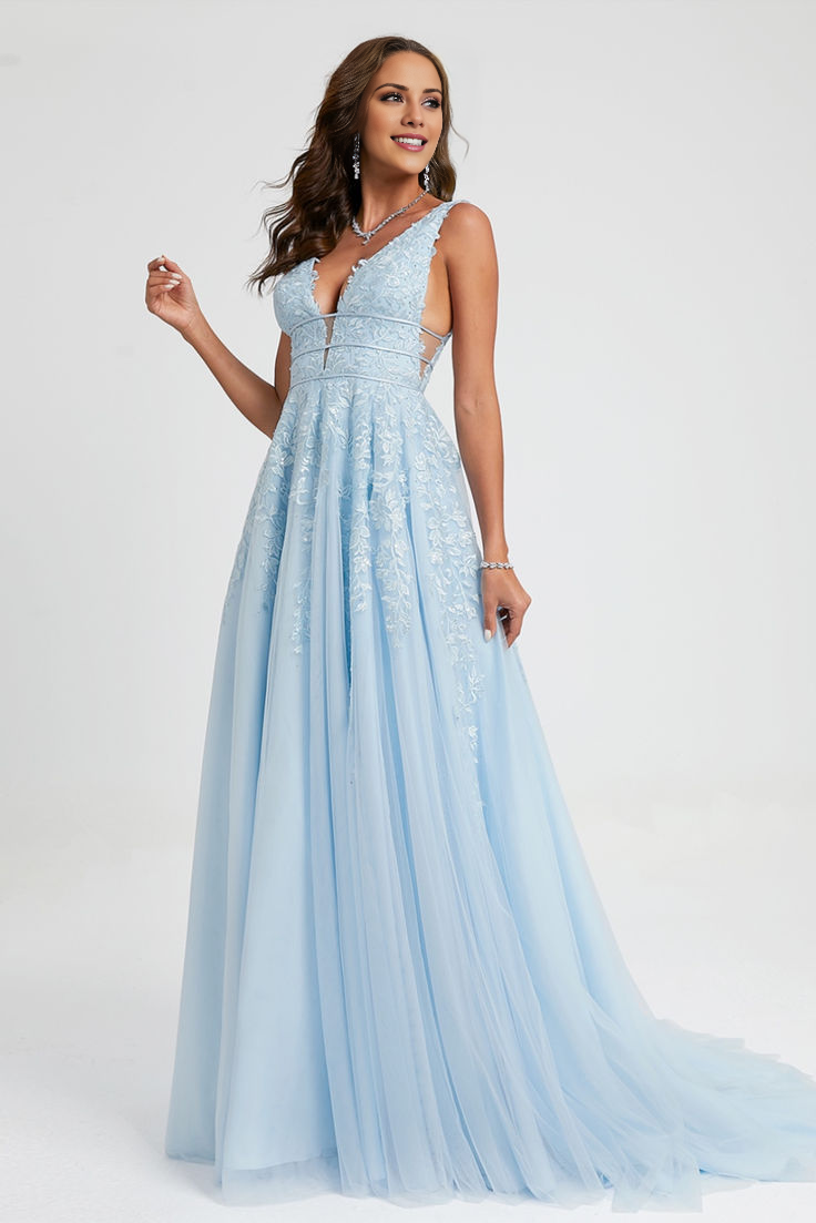 Dance dress/princess V-neck sweeping trailing lace chiffon evening gown with rhinestones