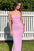 Vestido de fiesta largo rosa con volantes y tirantes finos ajustados de Jimiss Fashion