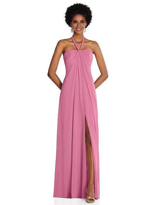Vestido de fiesta Jimiss con escote halter, hombros descubiertos, sin mangas, espalda descubierta, abertura lateral y largo hasta el suelo