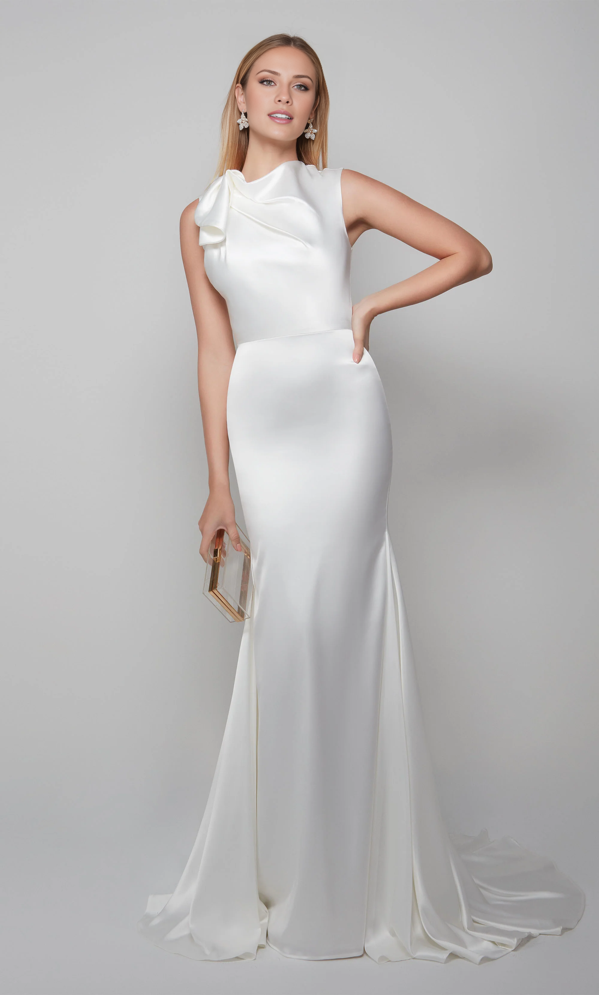 Ivory Satin High Neck Mermaid Floor-Length Evening Dress