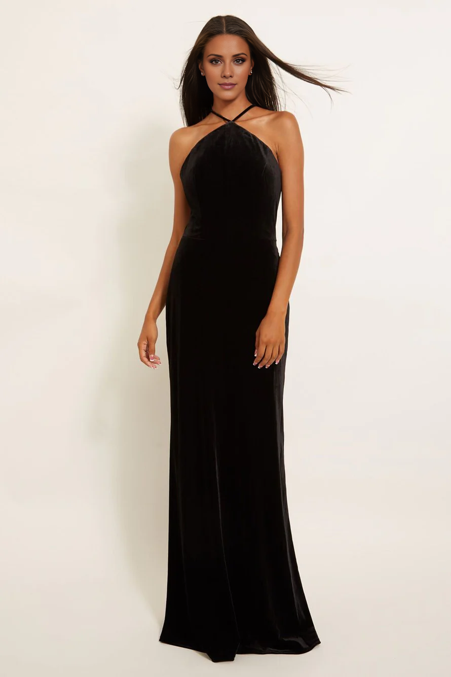 Vestido de fiesta Jimiss con escote cruzado, hombros descubiertos, sin mangas, tirantes finos, espalda descubierta y largo hasta el suelo