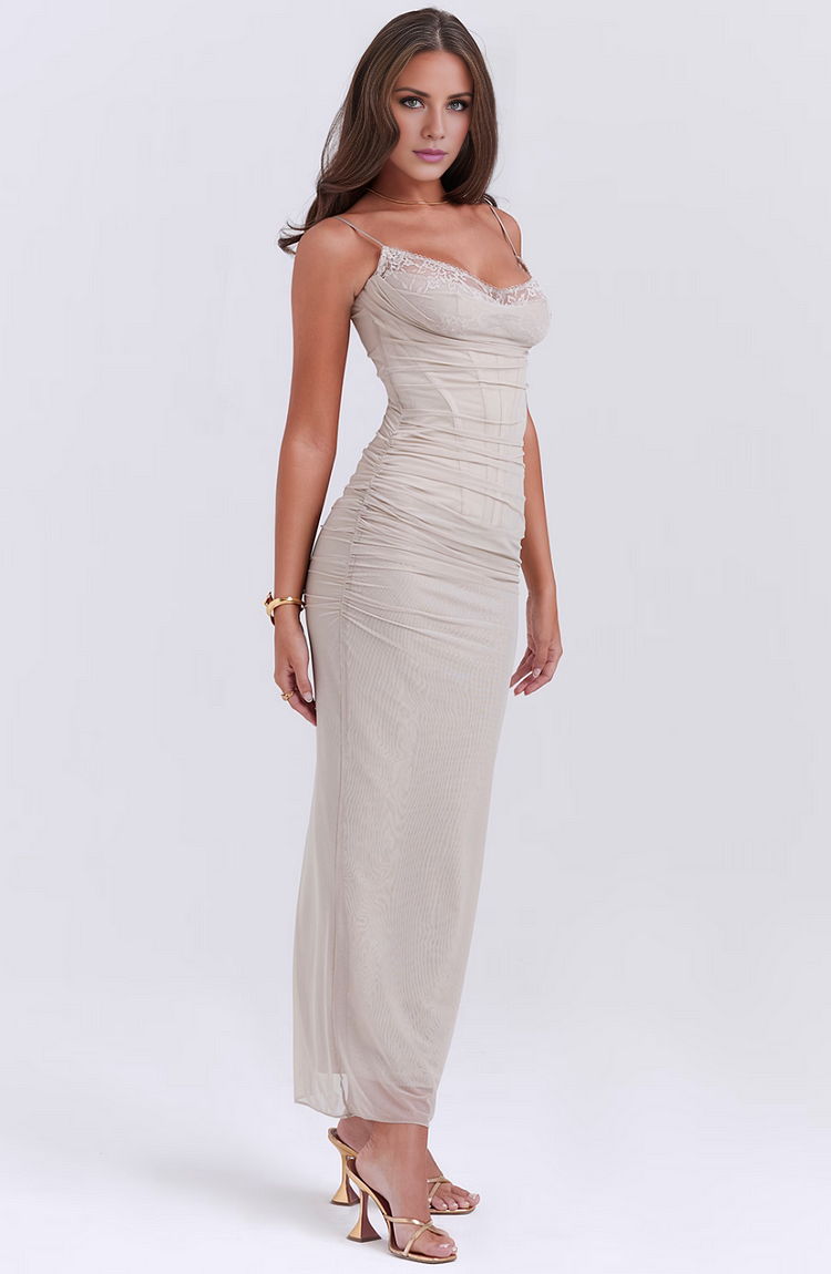 Vestido de fiesta Jimiss con escote cuadrado, hombros descubiertos, sin mangas, tirantes finos, espalda descubierta y largo hasta el suelo