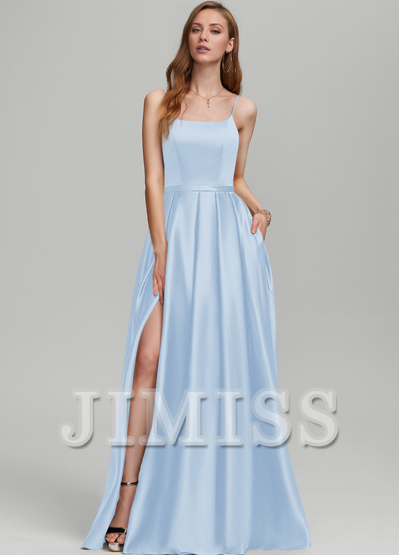 Abito da damigella d'onore in raso a trapezio con scollo a V e lunghezza al pavimento