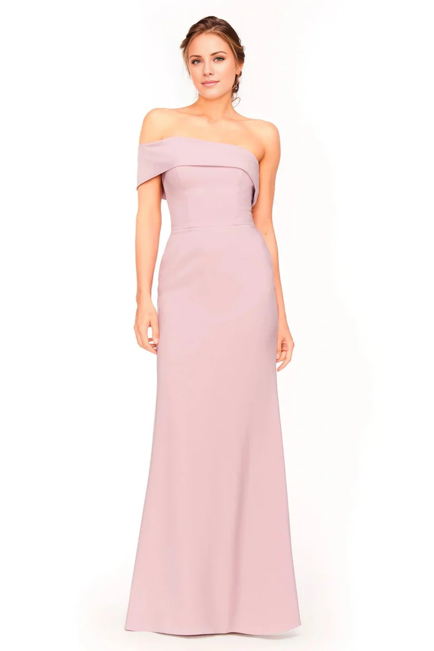 Vestido de fiesta Jimiss con cuello asimétrico, un solo hombro, hombros descubiertos, sin mangas, espalda descubierta y largo hasta el suelo