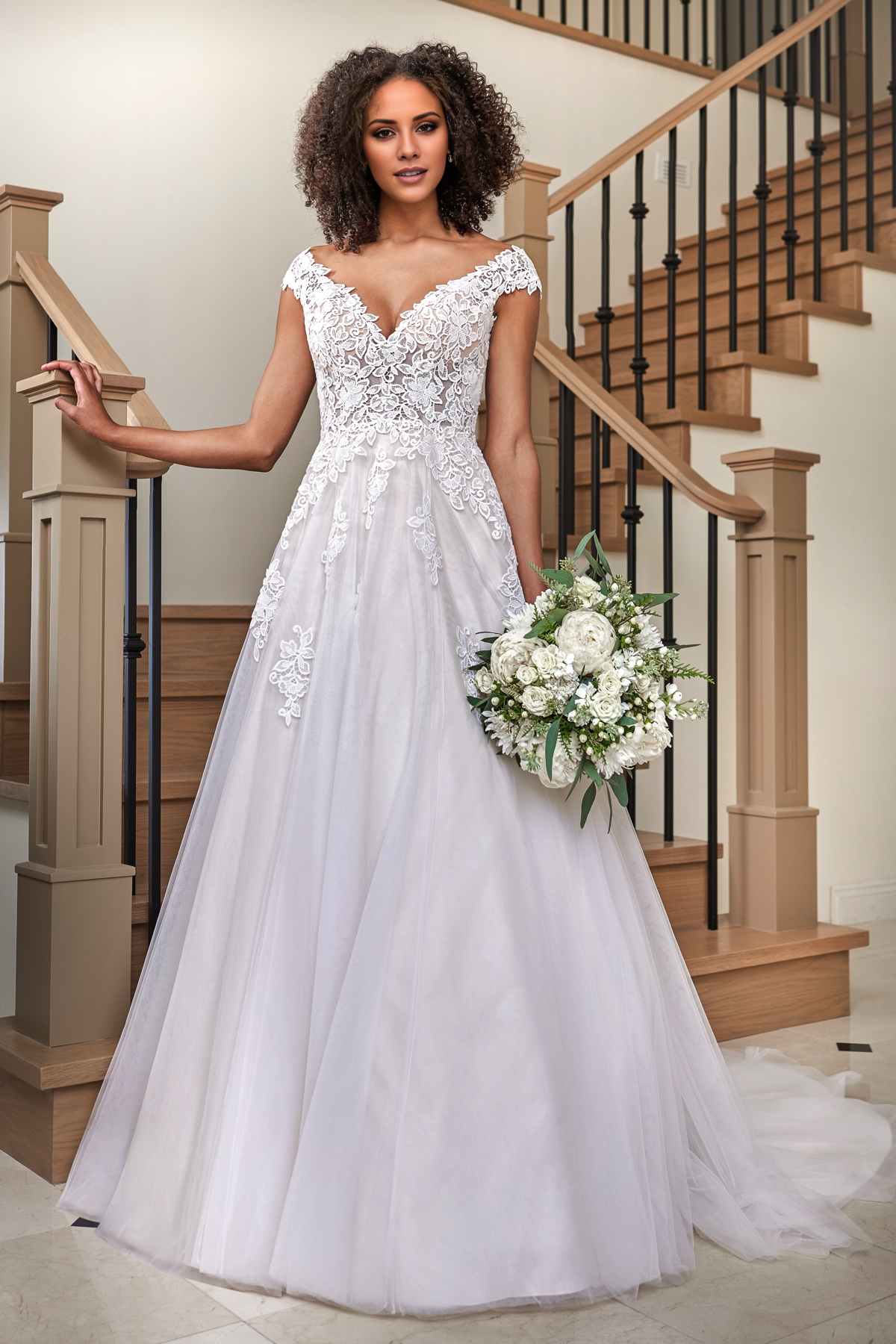 Ivory Lace Tulle Off-the-Shoulder A-Line Floor-Length Bridesmaid Dress