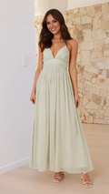 Vestido de fiesta Jimiss con escote en V, tirantes finos, espalda descubierta y largo hasta el suelo