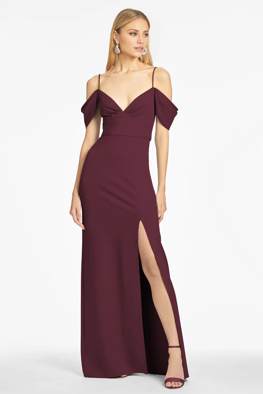 Vestido de fiesta Jimiss con escote en V, hombros descubiertos, sin mangas, tirantes finos, espalda descubierta, abertura lateral y largo hasta el suelo