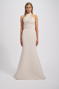 Vestido de fiesta Jimiss con escote halter, hombros descubiertos, sin mangas, espalda descubierta y largo hasta el suelo