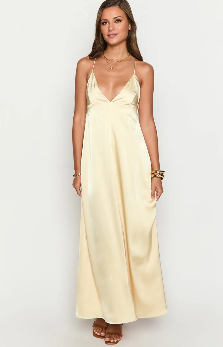 Vestido de fiesta Jimiss con escote en V, hombros descubiertos, sin mangas, tirantes finos, espalda descubierta y largo hasta el suelo