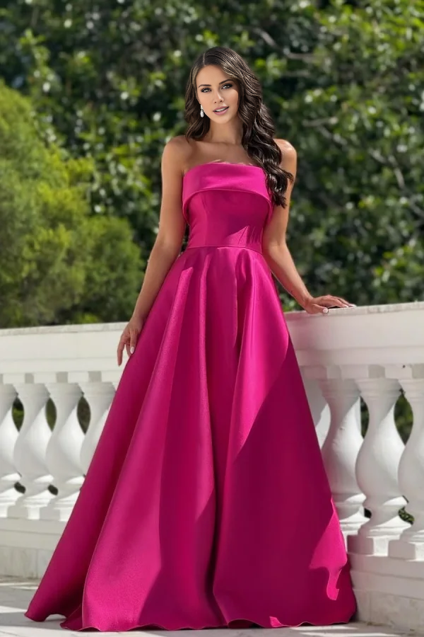 Vestido de gala Jimiss con hombros descubiertos, borde enrollado y corte A
