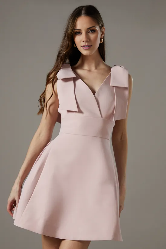 Vestido de fiesta corto Jimiss con escote en V, sin mangas, con cordones en los hombros y espalda descubierta