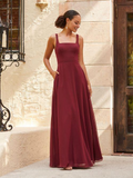 Vestido de fiesta Jimiss con escote cuadrado, hombros descubiertos, sin mangas, espalda descubierta y largo hasta el suelo