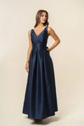 Dark Navy Taffeta A-Line Floor-Length Bridesmaid Dress
