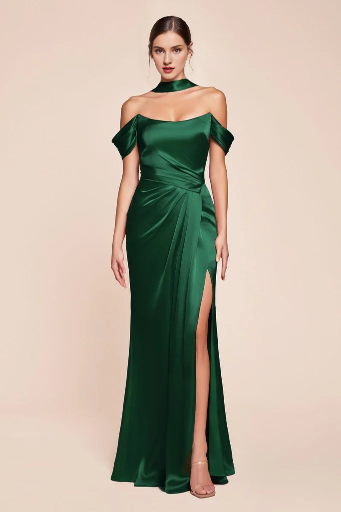 Cinnamon Satin Off-the-Shoulder A-Line Floor-Length Bridesmaid Dress