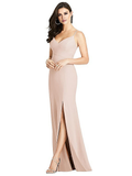 Vestido de fiesta Jimiss con escote en V, sin mangas, hombros descubiertos, tirantes finos, abertura lateral sin espalda y largo hasta el suelo