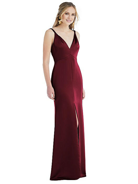 Vestido de fiesta Jimiss con escote en V, hombros descubiertos, sin mangas, espalda descubierta, abertura lateral y largo hasta el suelo