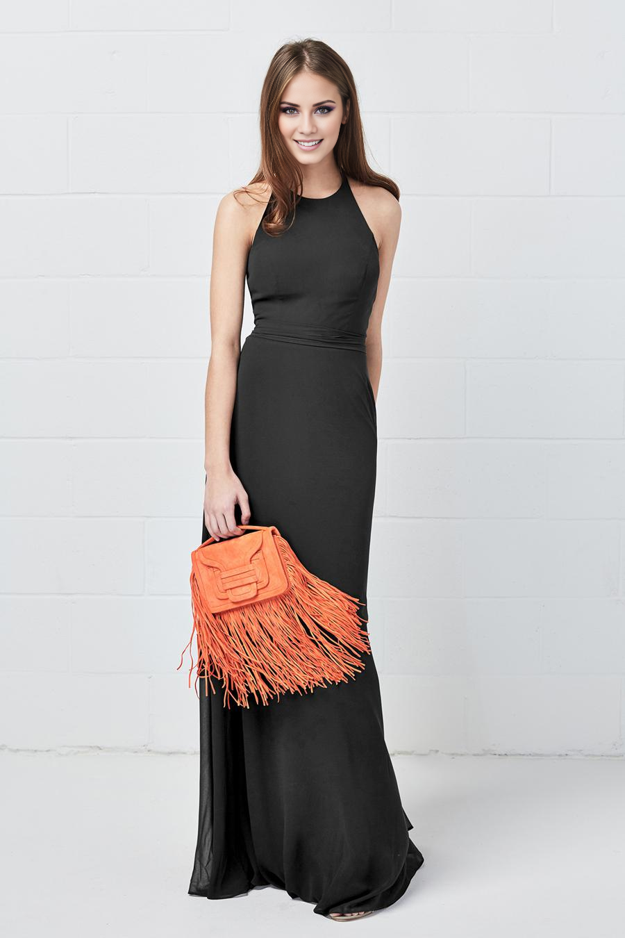 Vestido de noche Jimiss con escote halter, hombros descubiertos, sin mangas, espalda descubierta y largo hasta el suelo