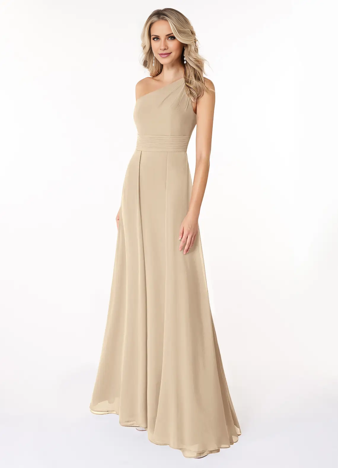 Vestido de gasa con hombros en forma de A y vestido de dama de honor largo hasta el suelo - Vestido Jimiss 