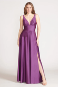 Vestido de noche Jimiss con escote en V, hombros descubiertos, sin mangas, espalda descubierta, abertura lateral y largo hasta el suelo
