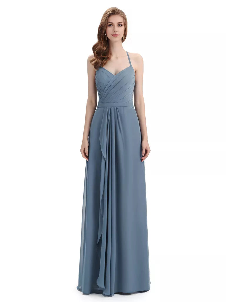 Charming Halter V-neck Off Shoulder Sleeveless Floor Length Bridesmaid Dresses