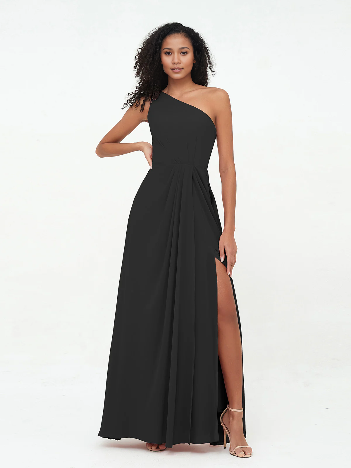 Dark Navy Chiffon A-Line Floor-Length Bridesmaid Dress