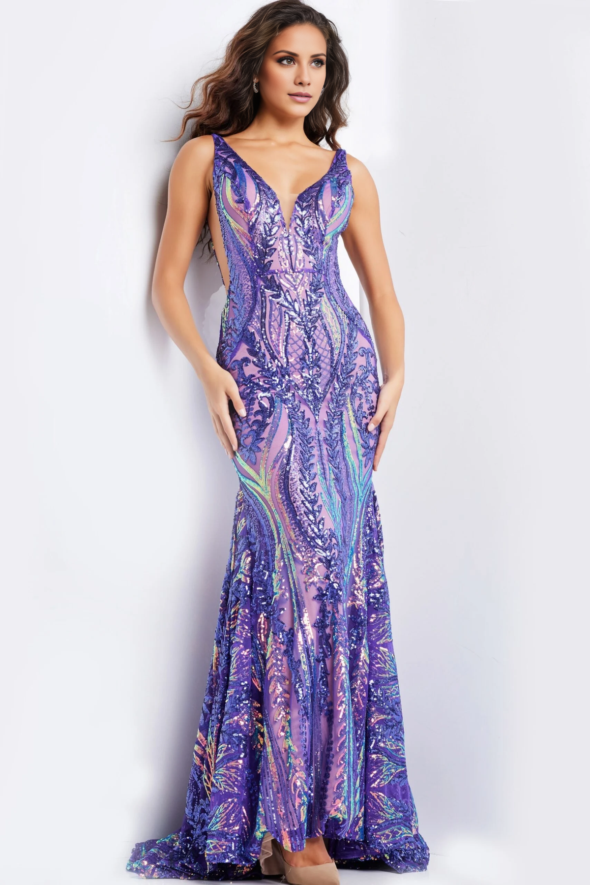 Purple Sequin Mermaid Floor-Length Evening Dress
