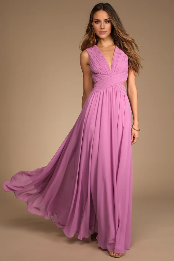 Jimiss A-line deep V-neck sleeveless pleated details and floor length evening dress