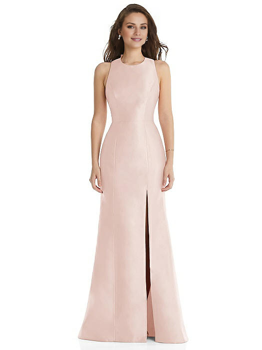 Vestido de fiesta Jimiss con escote redondo, hombros descubiertos, sin mangas, espalda descubierta, abertura lateral y largo hasta el suelo