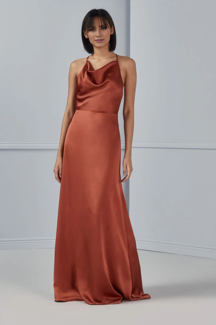 Vestido de fiesta Jimiss con escote alto, sin mangas, hombros descubiertos, tirantes finos, espalda descubierta y largo hasta el suelo