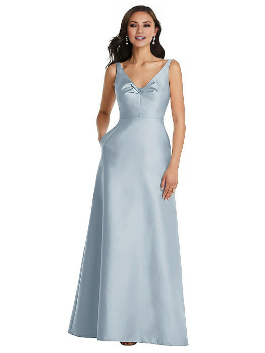 Vestido de noche Jimiss con escote en V, hombros descubiertos, sin mangas, espalda descubierta y largo hasta el suelo