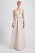 Vestido de fiesta Jimiss con escote en V, hombros descubiertos, sin mangas, tirantes finos, espalda descubierta y largo hasta el suelo