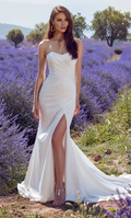 Ivory Satin Mermaid Sweetheart Floor-Length Gown with High Slit