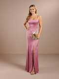 Vestido de fiesta Jimiss con escote cuadrado, hombros descubiertos, sin mangas, tirantes finos, espalda descubierta, abertura lateral y largo hasta el suelo