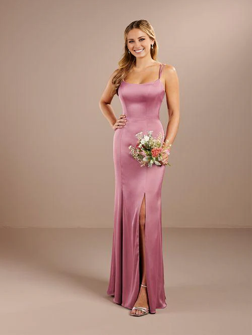 Vestido de fiesta Jimiss con escote cuadrado, hombros descubiertos, sin mangas, tirantes finos, espalda descubierta, abertura lateral y largo hasta el suelo