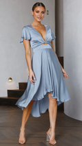 Vestido de fiesta Jimiss con escote en V profundo y mangas de mariposa hasta la rodilla