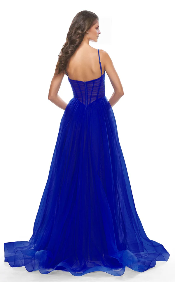 Red Chiffon A-Line Floor-Length Evening Dress with Plunging V-Neck
