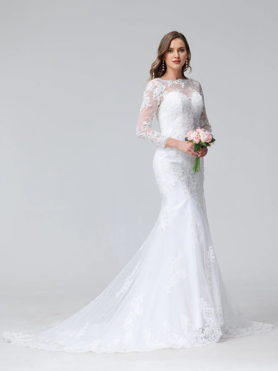 White Lace Mermaid Floor-Length Evening Gown