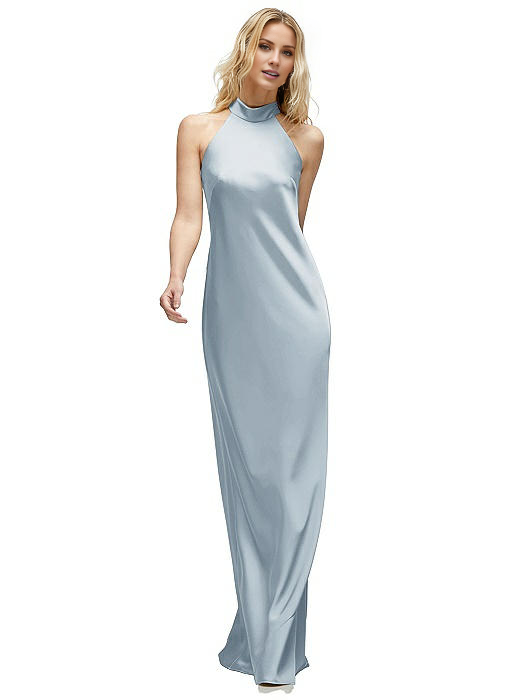 Vestido de fiesta Jimiss con escote halter, hombros descubiertos, sin mangas, espalda descubierta y largo hasta el suelo