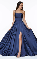 Dark Navy Satin A-Line Floor-Length Bridesmaid Dress