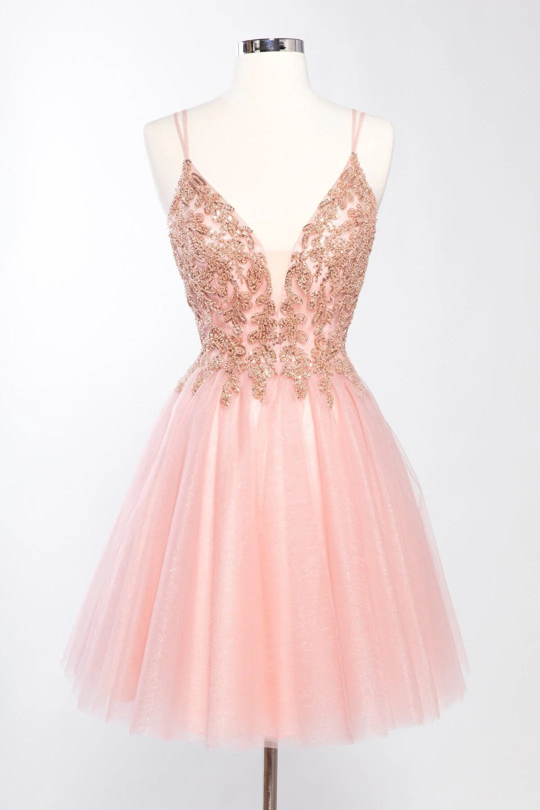 Vestido corto sin mangas bordado combinado con falda en forma de A