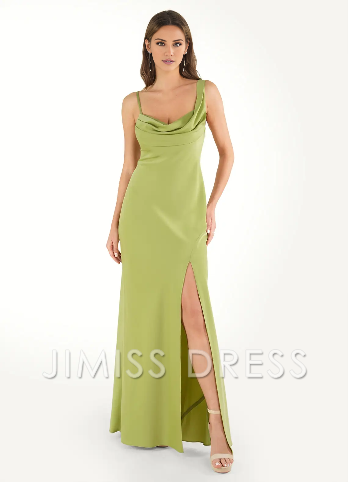 Vestido de fiesta Jimiss con escote asimétrico, espalda descubierta, abertura lateral y largo hasta el suelo 