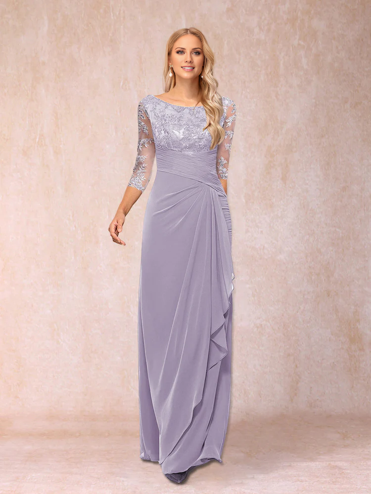Lavender Chiffon A-Line Floor-Length Dress with Lace Bodice