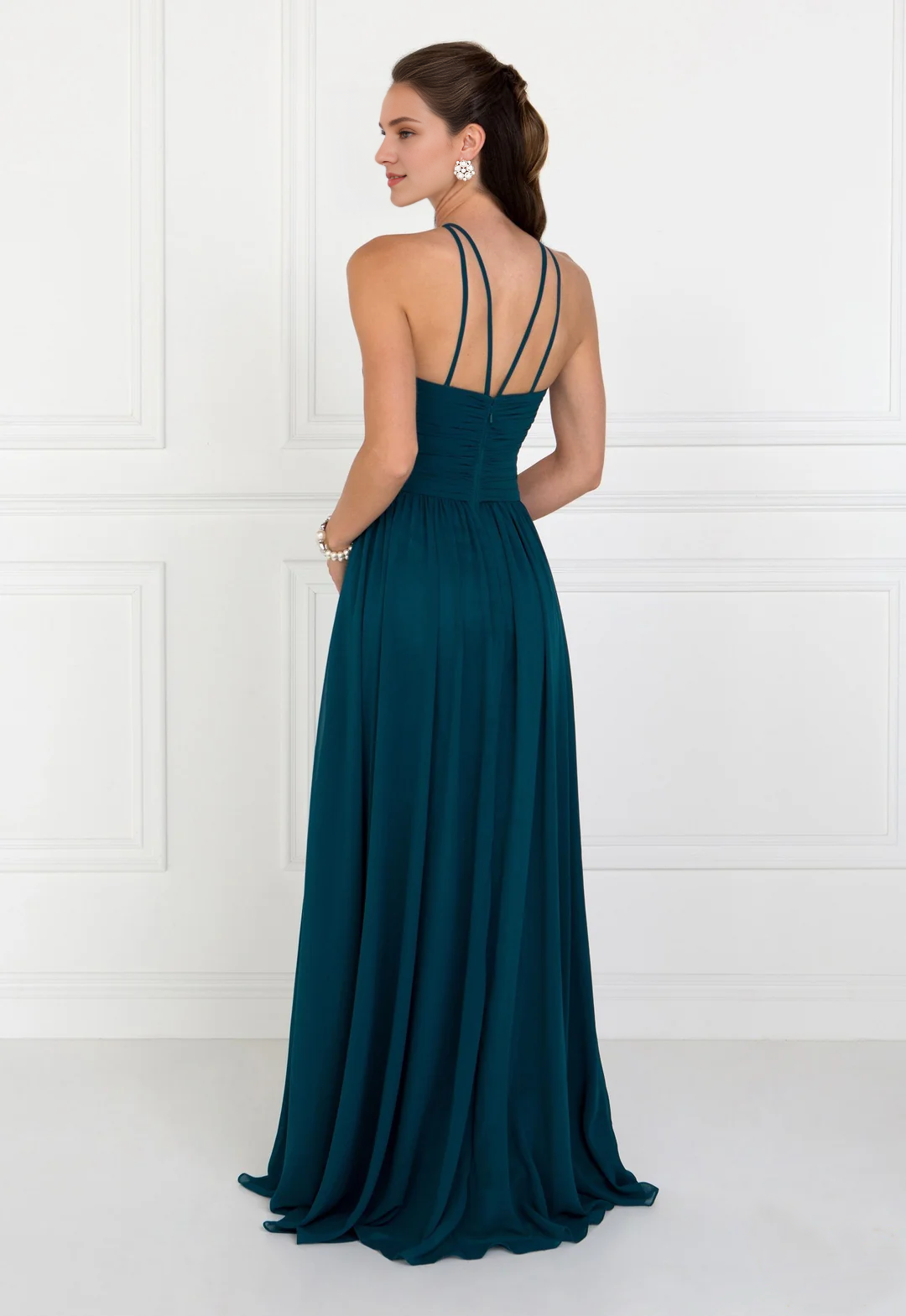 Dusty Rose Chiffon A-Line Floor-Length Dress with Pleated Halter Neckline